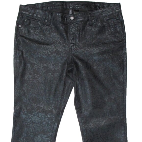 BISOU BISOU Women's Black Jeans Shiny Floral Pants Size 16 - Picture 3 of 5